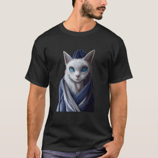 Blåögd ledsen katt med vit och grå päls Ko T Shirt