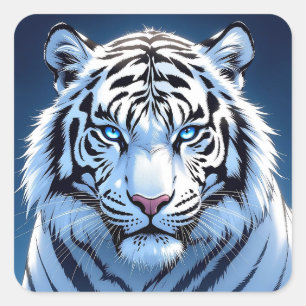 Blåögd Vit Tiger Fyrkantigt Klistermärke