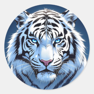 Blåögd Vit Tiger Runt Klistermärke