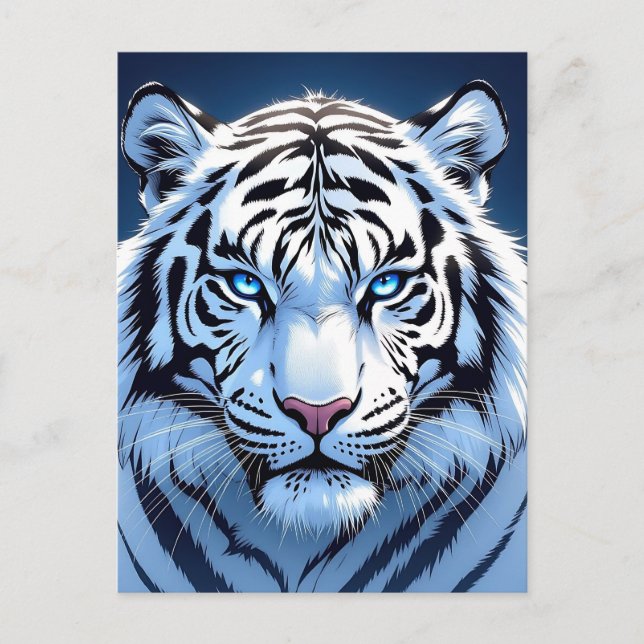 Blåögd Vit Tiger | Säger hej Vykort (Framsida)