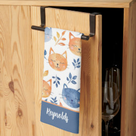 BlåOrange Lycklig Cat Ansikte Kökshandduk