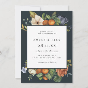 BlåOrange Sommar Blommigt Botanical Boho Bröllop Inbjudningar