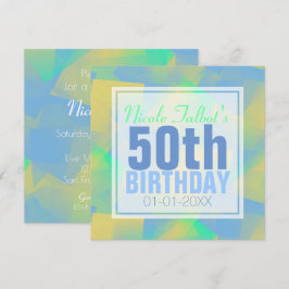 Blåpastellfärgad Abstrakt 50:e födelseteckenfärgad Inbjudningar