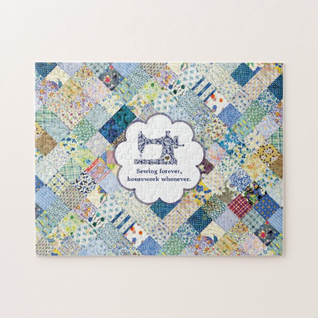 Blåpatchwork Quilt Puzzle Pussel (Horisontell)