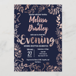 Blåpenselskript i ro Guld Blommigt kväll Inbjudningar