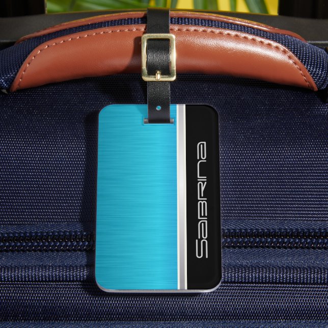 Blåpenselstål och Silver för utskrift av Bright Tu Bagagebricka (Framsida Insitu 2)