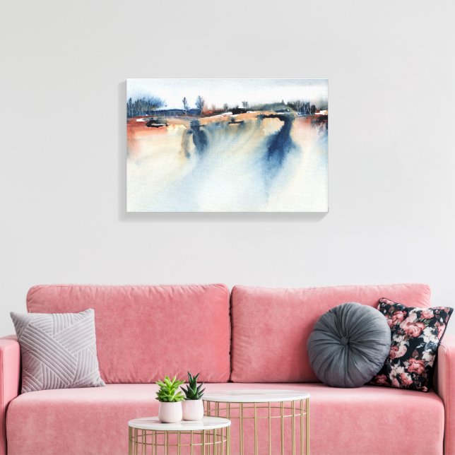 Blåpersikofärgad atmosfärisk Abstrakt liggande mål Canvastryck (Insitu (Vardagsrum))