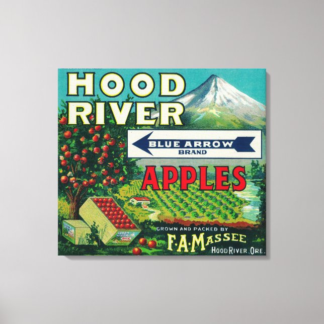 Blåpilsäpplet Låda LabelHood River, ELLER Canvastryck (Framsida)