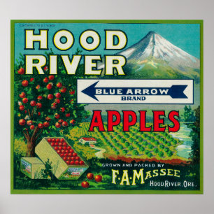 Blåpilsäpplet Låda LabelHood River, ELLER Poster