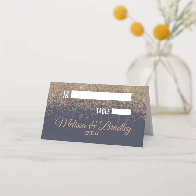 Blåplatskort i guld i Glitter-miniatyrdiagram Placeringskort (Framsida)