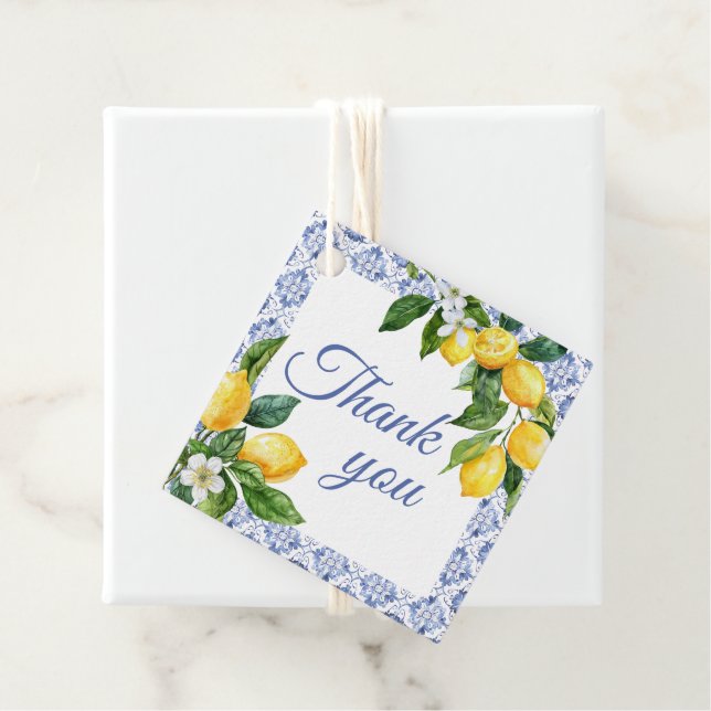 Blåplattan Lemon Baby Shower Tack Gåvor Etiketter (På plats)