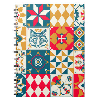 Blåplattan: Vintage Mosaic-bakgrund. Anteckningsbok