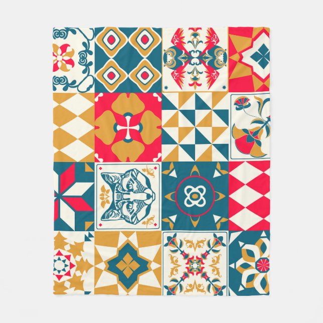 Blåplattan: Vintage Mosaic-bakgrund. Fleecefilt (Framsidan)