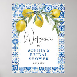 Blåplattans Möhippa Lemon Mediterranean Blue Tile Poster