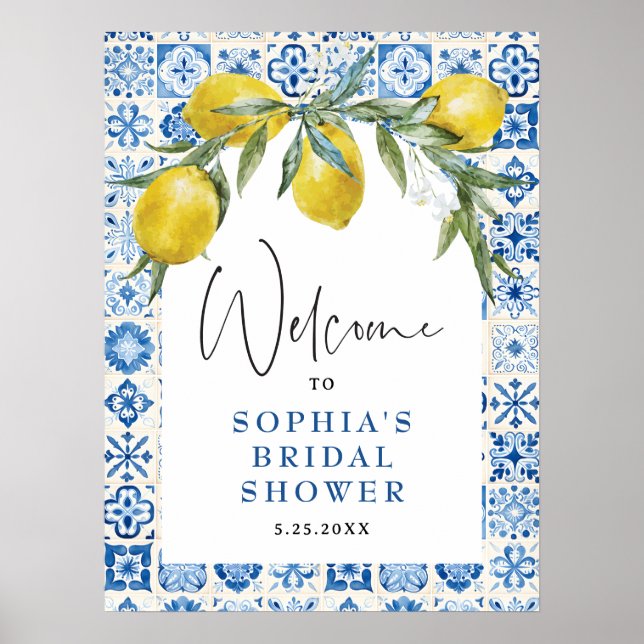 Blåplattans Möhippa Lemon Mediterranean Blue Tile  Poster (Framsidan)