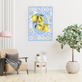 Blåplattor av citronfrukt, med europeisk inspirati poster