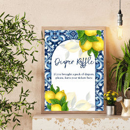 Blåplattor, citron Amalfi-babyduschens raffskylt Poster