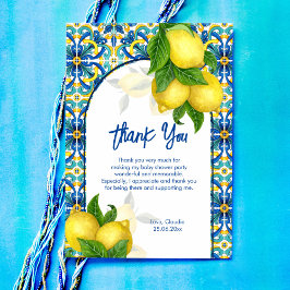 Blåplattor citron Amalfi Positano babydusch Tack Kort