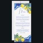 Blåplattor, citroner, vintage, italienska menykort inbjudningar<br><div class="desc">Blå majolica-plattor,  citroner från italienska bröllopsfesten av möhippa,  möhippa citrus,  temed möhippa party-menykort personlig middag bord dekanter</div>