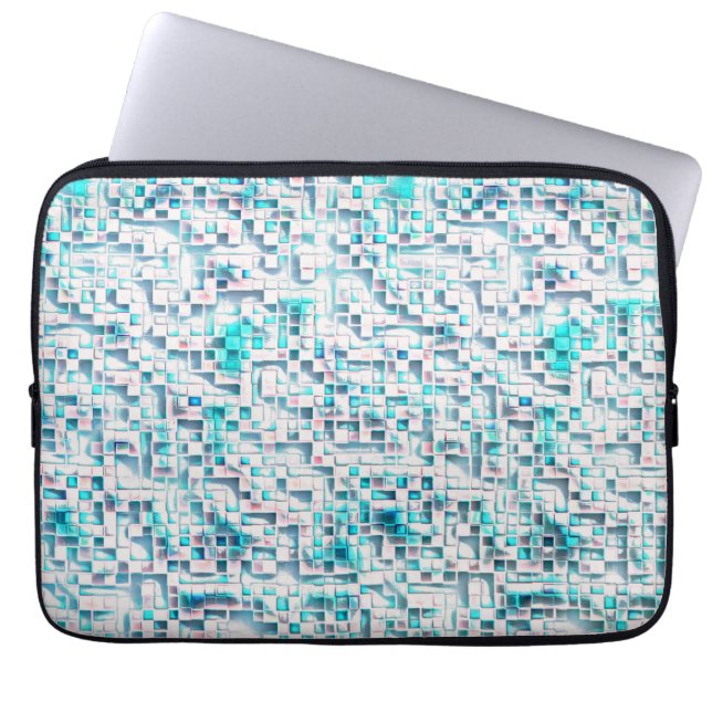 Blåplattor i texturerat obearbetat stil, mosaikkva laptop fodral (Framsidan)
