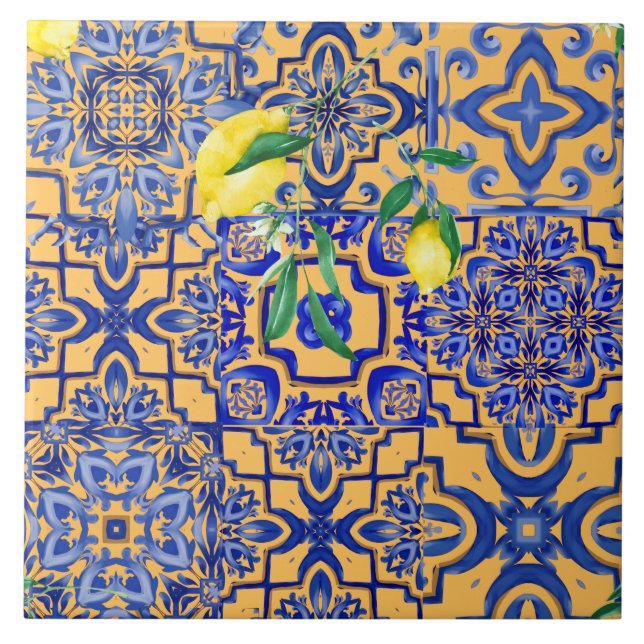 Blåplattor, mosaik, majolica kakelplatta (Framsidan)