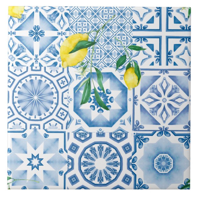 Blåplattor, mosaik, majolica kakelplatta (Framsidan)