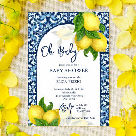 Blåplattor och citron Amalfi Positano babydusch Inbjudningar