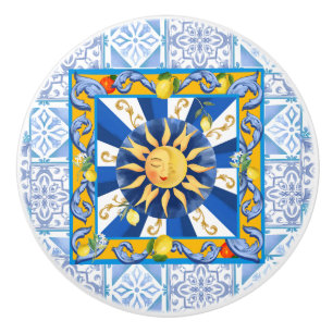 Blåplattor,Sicilianska sol,mosaik,majolica,citron, Knopp