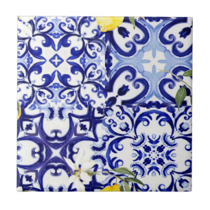 Blåplattor,Sicilien,majolica, mosaikkonst,citon Kakelplatta