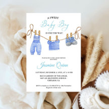 Blåpojkens Bohemian Clothes Baby Shower-inbjudan