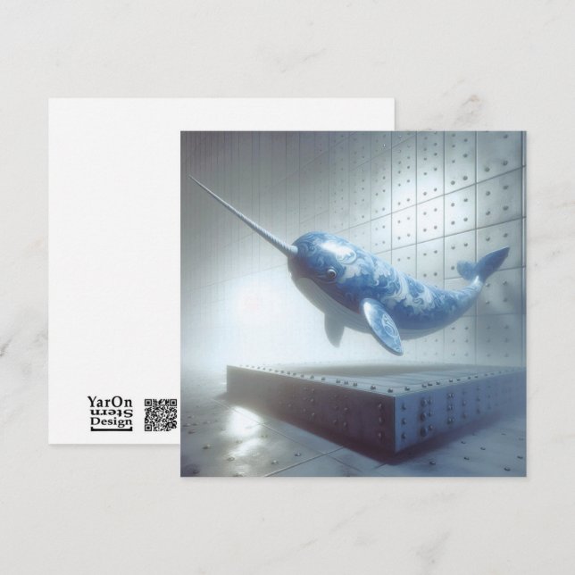 Blåporcelain Narwhal-hälsningskort Anteckningskort (Fram/baksida)