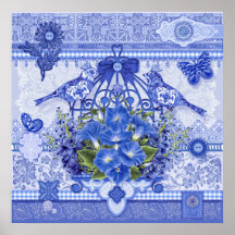 Blåporslinfåglar och fågelPoster