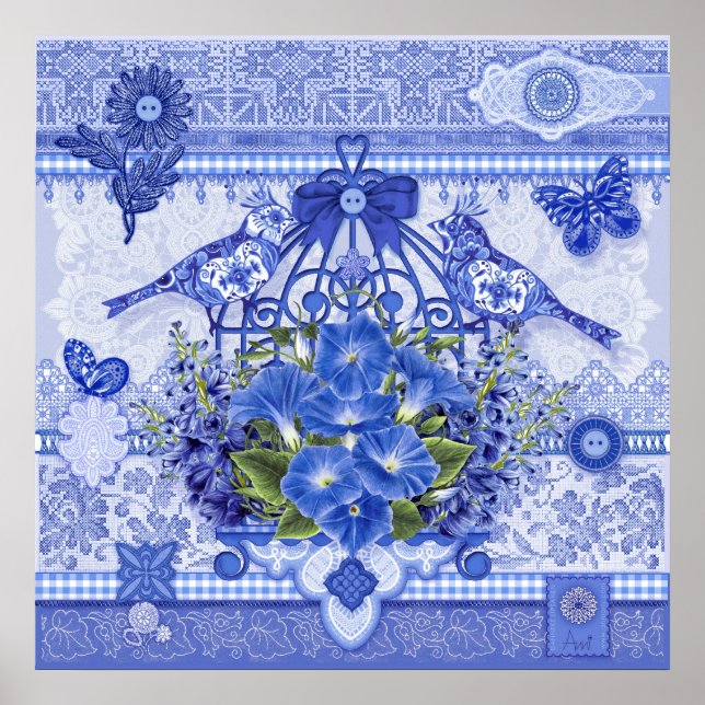 Blåporslinfåglar och fågelPoster Poster (Framsidan)