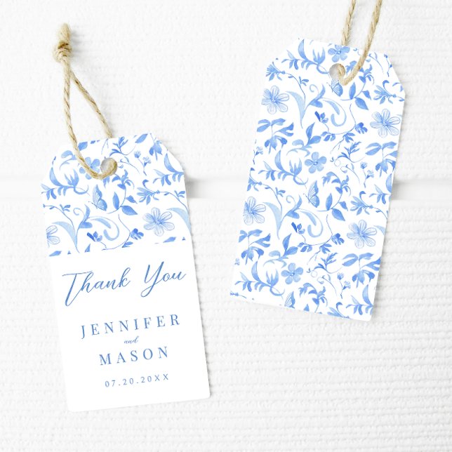 Blåporslinje bröllop tack för att du ger favoritta presentetikett (Skapare uppladdad)