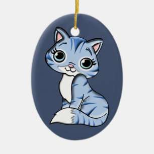 Blåporslinsapor från kattunge julgransprydnad keramik