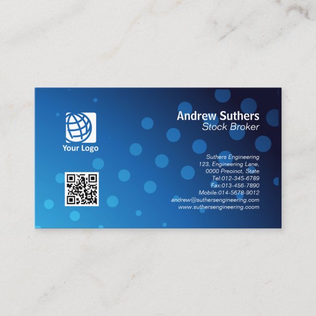 Blåprickar för börsmäklare, Affärskort Visitkort (Framsida)