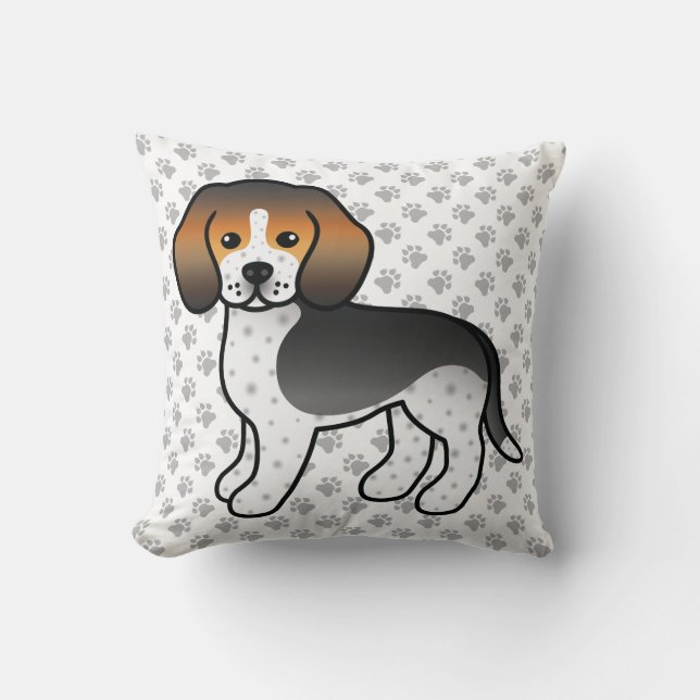 Blåprickig Beagle Serietecknad Hund & Tassar Kudde (Framsida)
