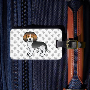Blåprickig Beagle Söt Tecknad Hund & Text Bagagebricka