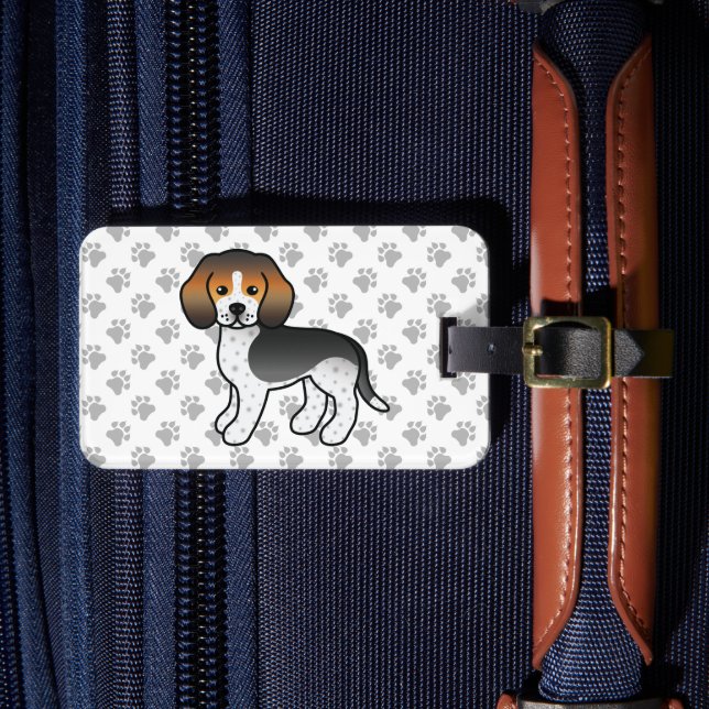 Blåprickig Beagle Söt Tecknad Hund & Text Bagagebricka (Framsida Insitu 4)