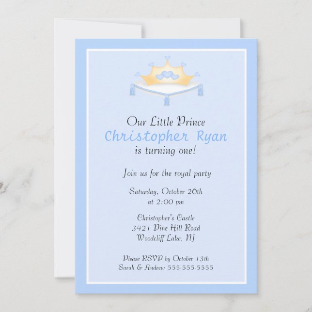 Blåprins Krona Födelsedagsfest inbjudan (Framsida)