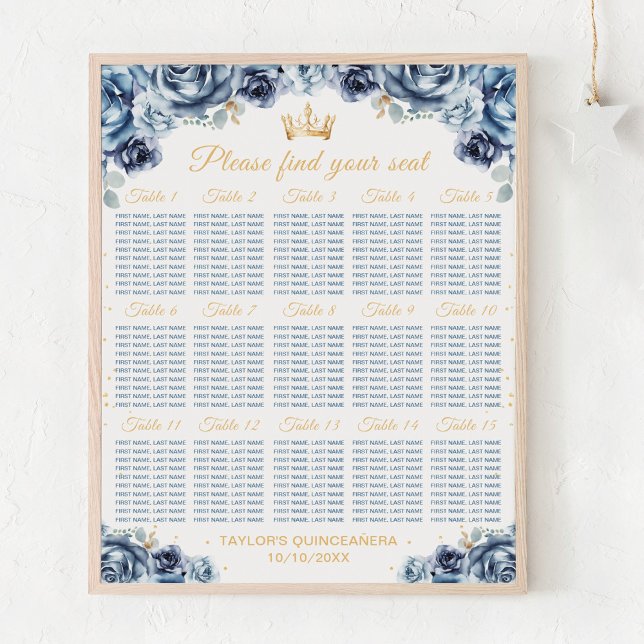 Blåprinsessan Quinceañera 15 Bord Sittplatsdiagram Poster (Skapare uppladdad)