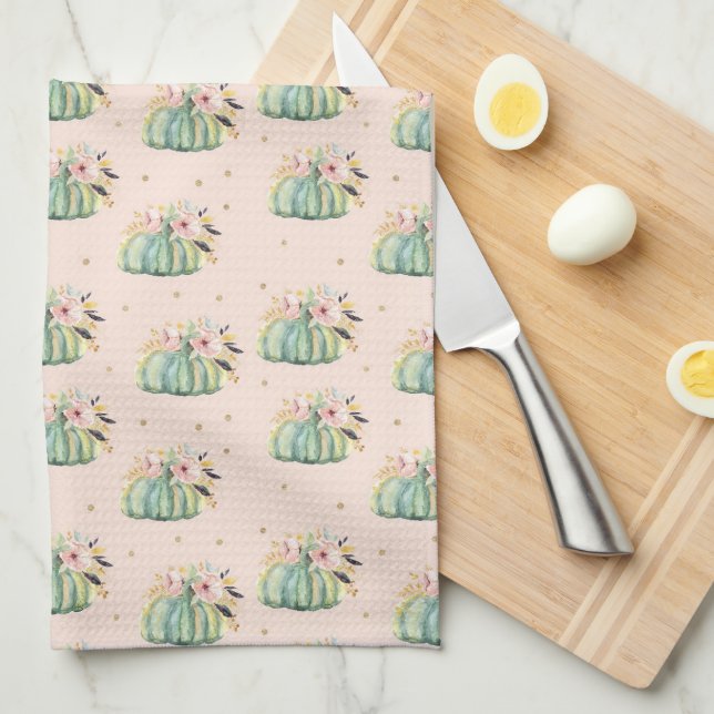 Blåpumpad blommigt sjunker vattenfärgen elegant hö kökshandduk (Vikt i Fjärdedel)