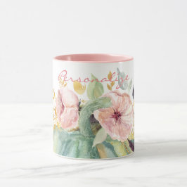 Blåpumpad blommigt sjunker vattenfärgen elegant hö mugg