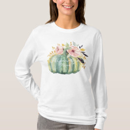 Blåpumpad rosa blommigt faller vattenfärgsfärgad e t shirt