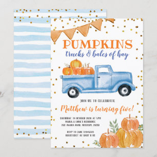 Blåpumpkin Lastbil födelsedagsinbjudan Inbjudningar