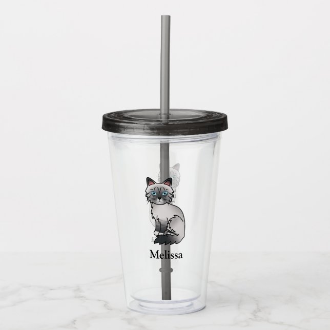 Blåpunkt Tabby Birman / Ragdoll Söt Katt & Namn Take Away Mugg (Framsida)