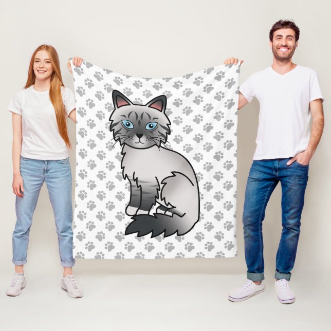 Blåpunktad Tabby Birman / Ragdoll Söt Katt & Tassa Fleecefilt (På plats)