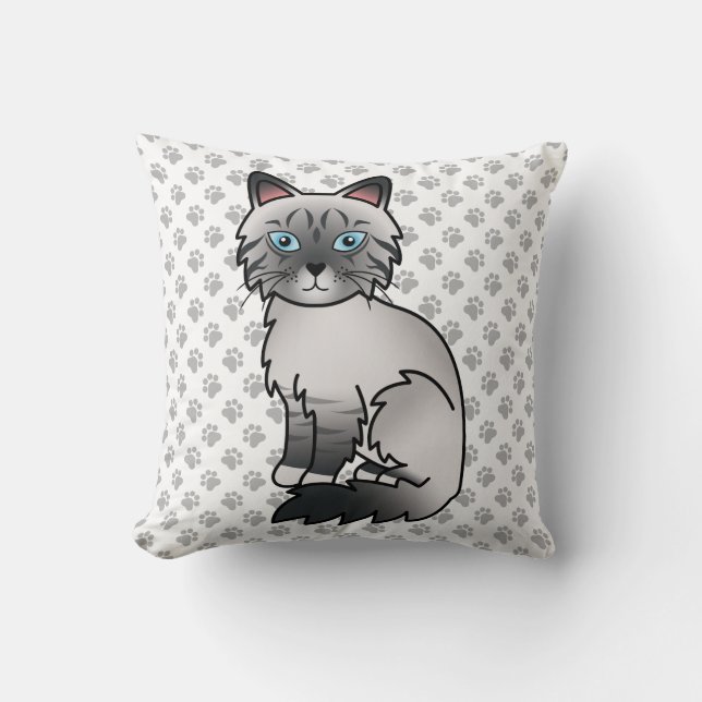 Blåpunktad Tabby Birman / Ragdoll Söt Katt & Tassa Kudde (Framsida)