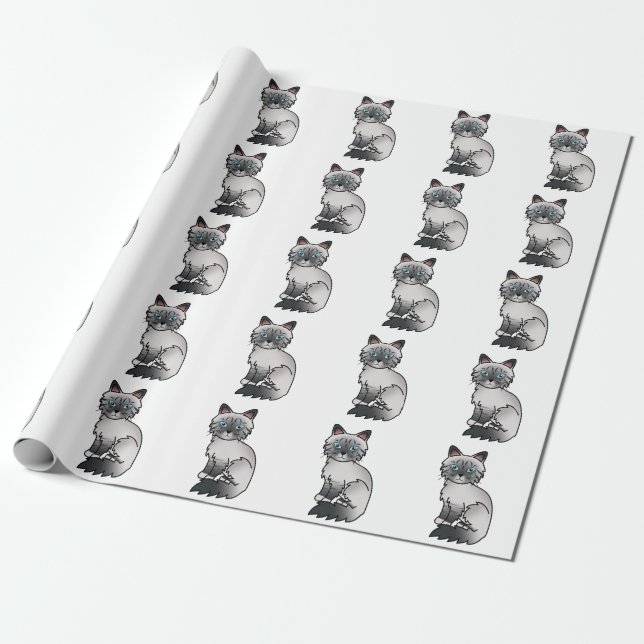 Blåpunktad Tabby Birman / Ragdoll Sött Kattmönster Presentpapper (Utrullad)