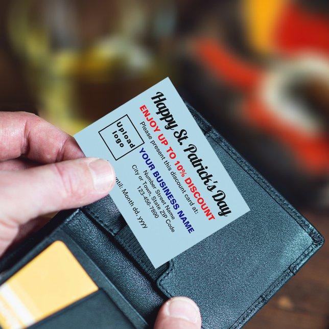 Blårabattkort för Business Saint patrick Light Rabattkort (Attract more customers this Saint Patrick's Day. Business Saint Patrick light blue discount card.)